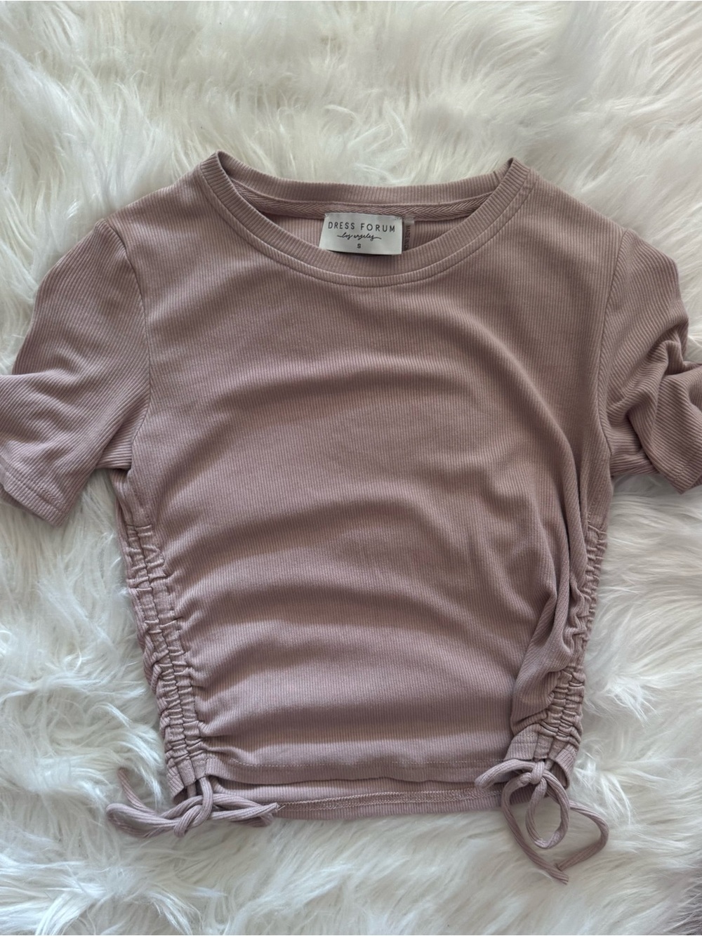 Dress Forum Mauve Ruched Side-Tie Ribbed Crop Top